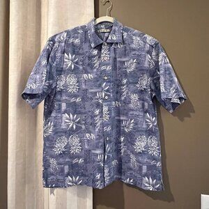 Men's Batik Bay Blue & White Hawaiian Aloha Short Sleeve Shirt, Size Large